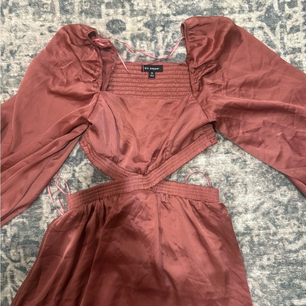 ✨ Blu Pepper Rust Satin Cutout Mini Dress – Size M ✨ - Picture 3 of 7